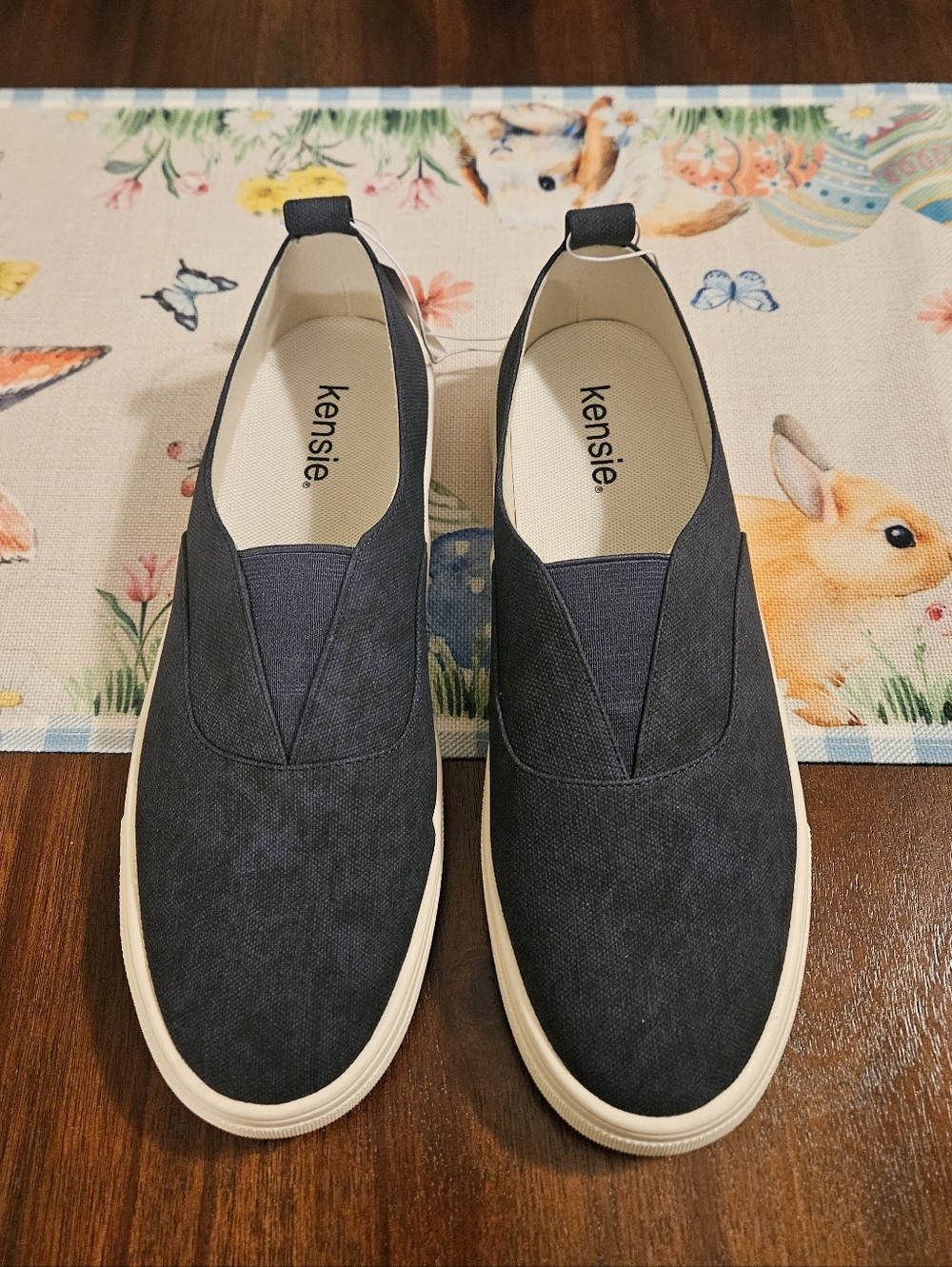 Kensie Womens Navy Canvas Slip-On Loafers